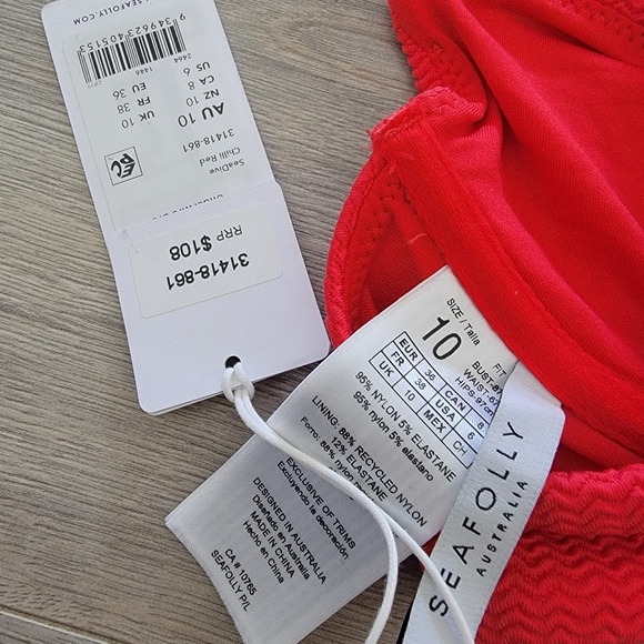 Seafolly Sea Dive Underwire Bikini Top in Chilli Red sz 6 - Picture 9 of 9